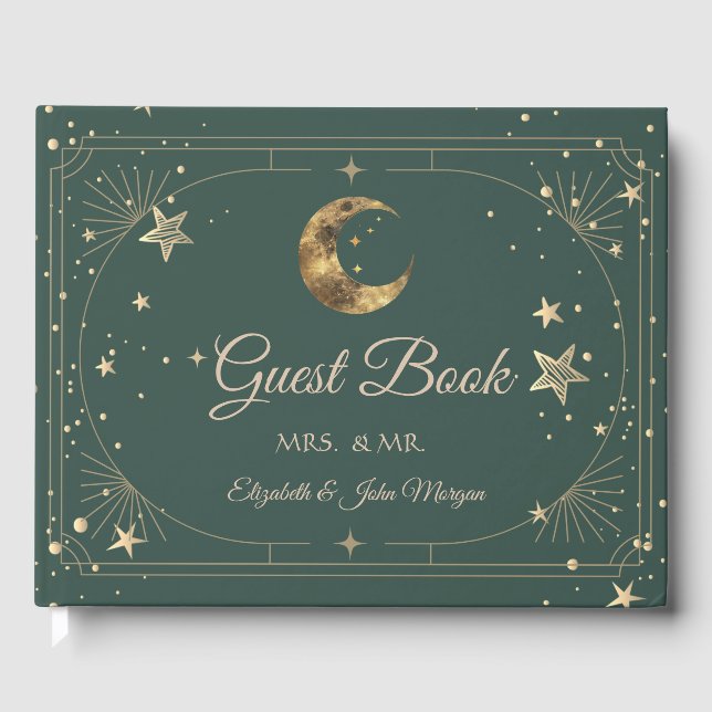Celestial Moon Stars Frame Wedding Guest Book (Front)
