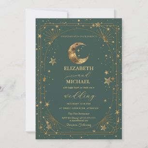 Celestial Moon Stars Frame Wedding Invitation