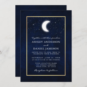Celestial Moon Stars Gold Wedding Invitation