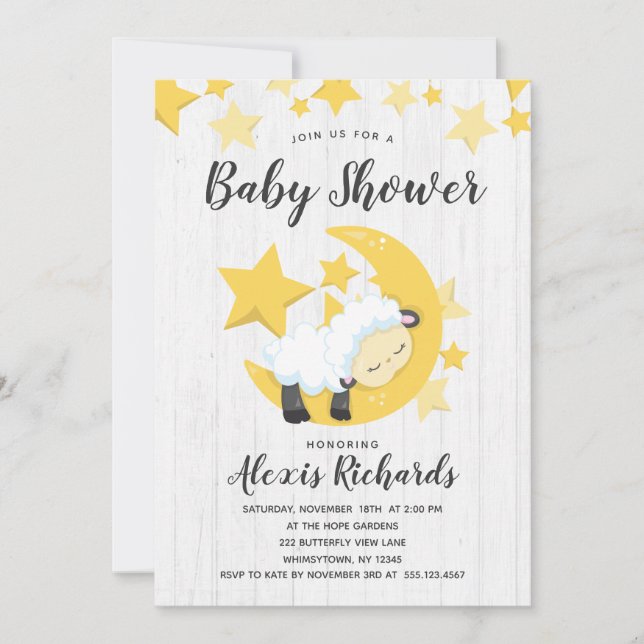 Celestial Moon Stars & Lamb Baby Shower Invitation (Front)