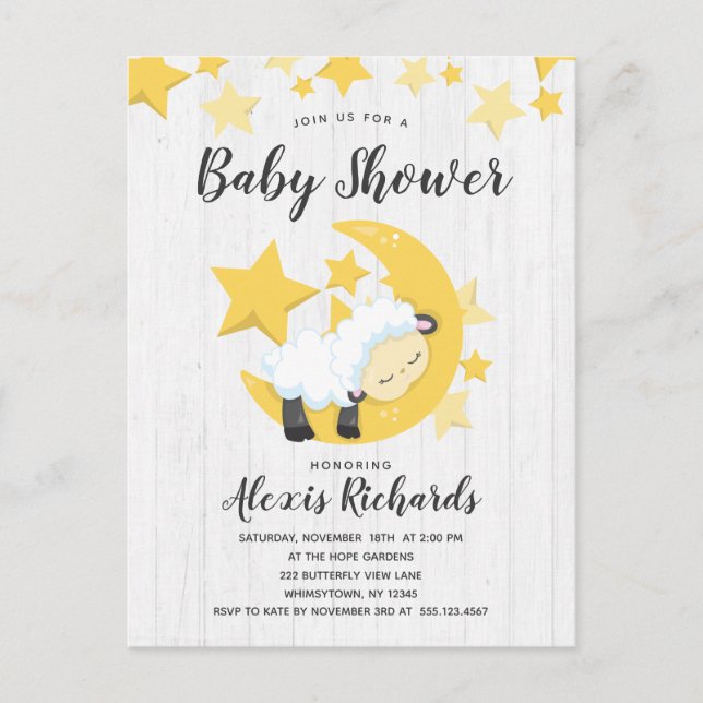 Celestial Moon Stars & Lamb Baby Shower Invitation Postcard (Front)
