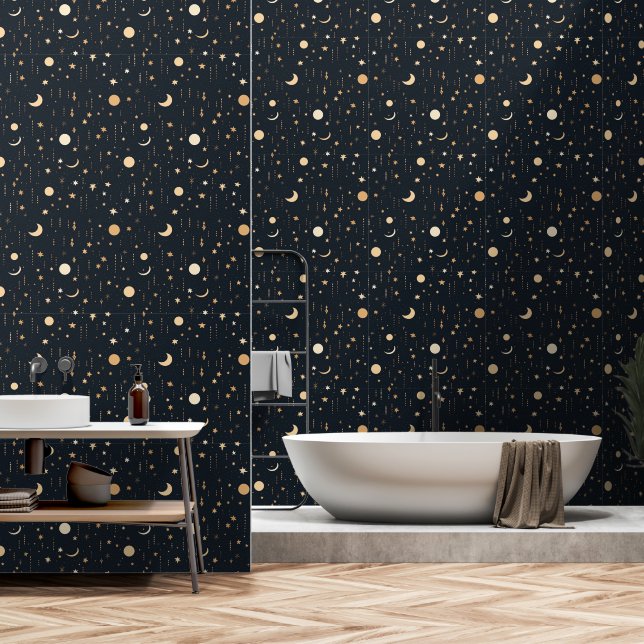 Celestial Moon Stars Luxurious Wallpaper (Bathroom)