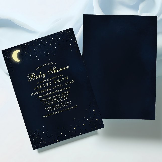 Celestial Moon Stars Midnight Blue Baby Shower Invitation (Creator Uploaded)