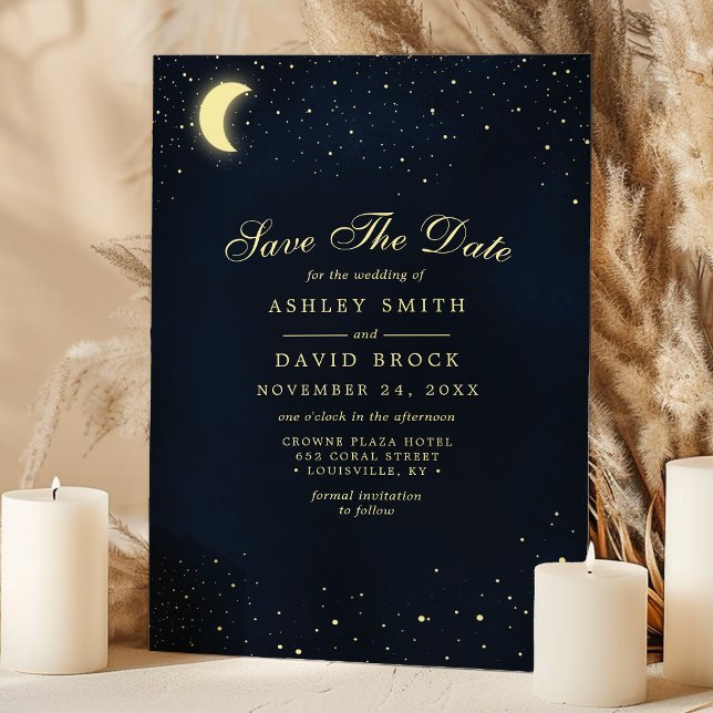 Celestial Moon Stars Midnight Blue Save The Date (Creator Uploaded)