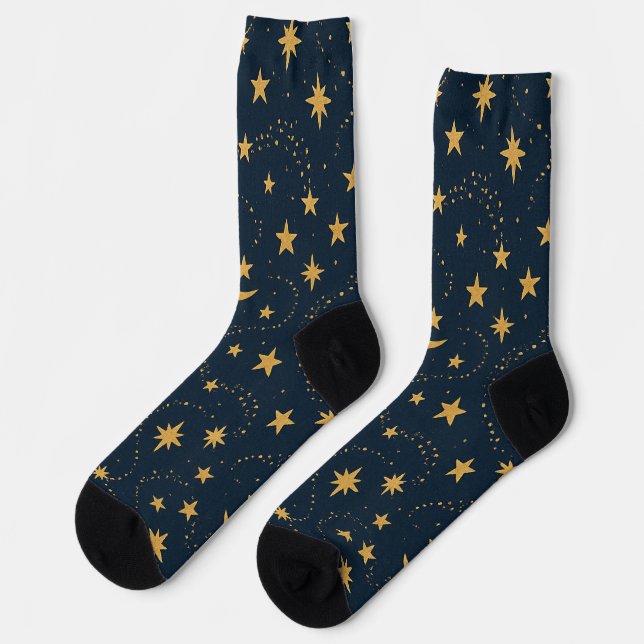 Celestial Moon & Stars Pattern – Midnight Socks (Left)