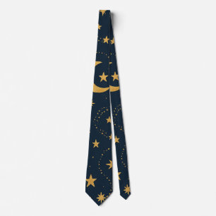 Celestial Moon & Stars Pattern – Midnight Tie