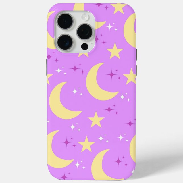 Celestial Moon Stars Pattern Purple Background Case-Mate iPhone Case (Back)
