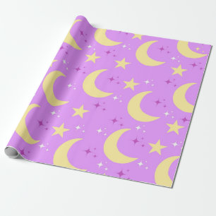 Celestial Moon Stars Pattern Wrapping Paper