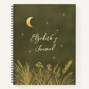 Celestial Moon Stars Personalised Green Journal