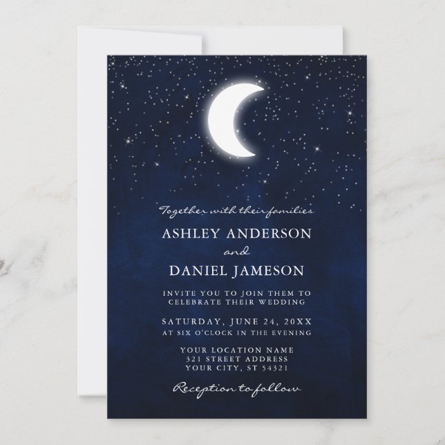 Celestial Moon Stars Photo Wedding Invitation (Front)