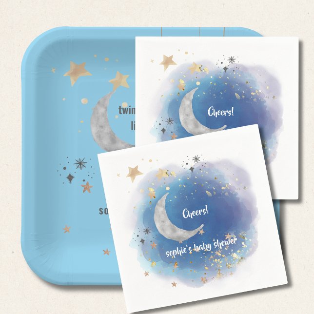 Celestial Moon Stars, Royal Blue And Gold Abstract Napkin (Creator Uploaded)