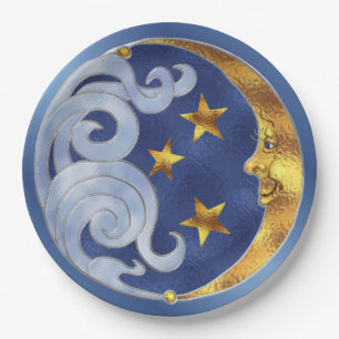 Celestial Moon Stars Stained Glass Paper Plates