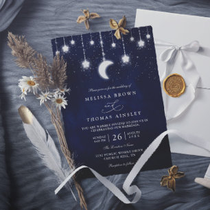 Celestial Moon Stars String Lights Elegant Wedding Invitation
