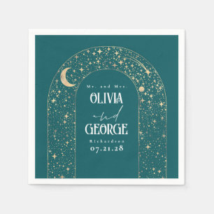 Celestial Moon Stars Teal Wedding Napkin