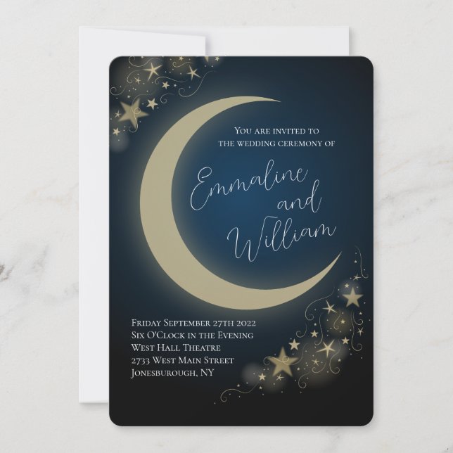 Celestial Moon Stars Wedding Invitation (Front)