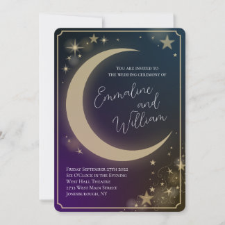 Celestial Moon Stars Wedding Purple Blue Dark Invitation