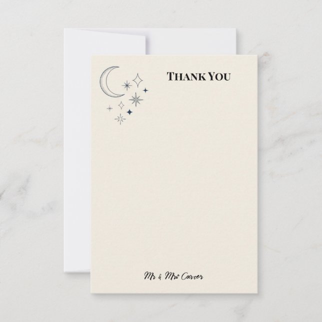 Celestial Moon Stars Wedding Thank You Card (Front)