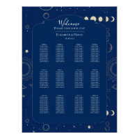 Celestial moon sun stars navy wedding seating plan