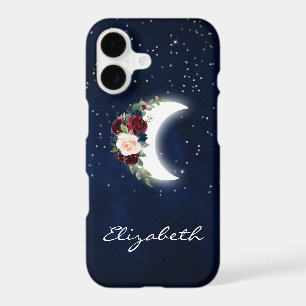 Celestial Moon Watercolor Burgundy Floral