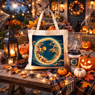 Celestial Moon Wave Aesthetic, Mystic Ocean Moon Tote Bag