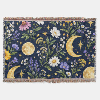 Celestial Moon & Wildflower Botanical Seamless Throw Blanket