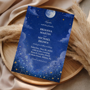 Celestial Moonlit Botanical Vintage Invitation