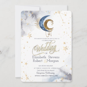 Celestial Moons,Stars Chic Wedding Invitation