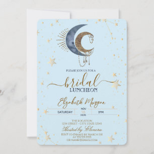 Celestial Moons,Stars Light Blue Bridal Luncheon Invitation