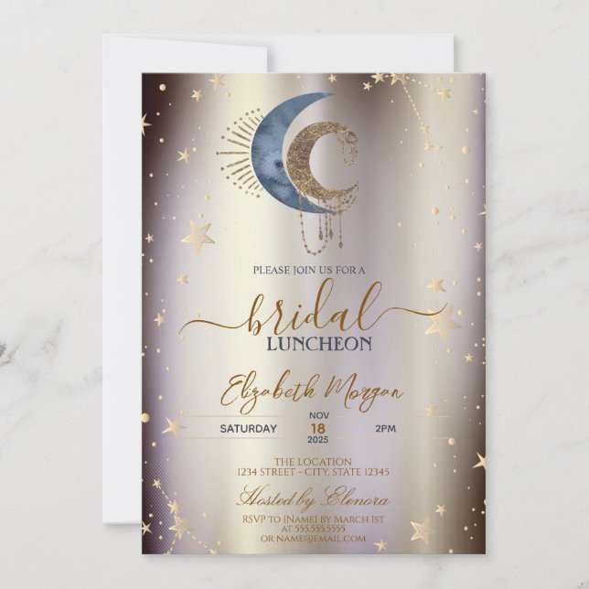 Celestial Moons,Stars Magical Bridal Luncheon  Invitation (Front)
