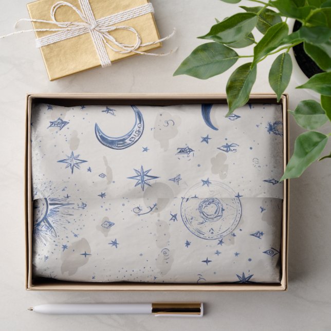 Celestial Moons & Stars Wrapping Paper Navy/Cream (Gift)