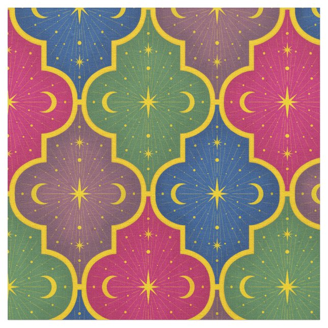 Celestial Moroccan Tile (large scale) Fabric (Close Up)