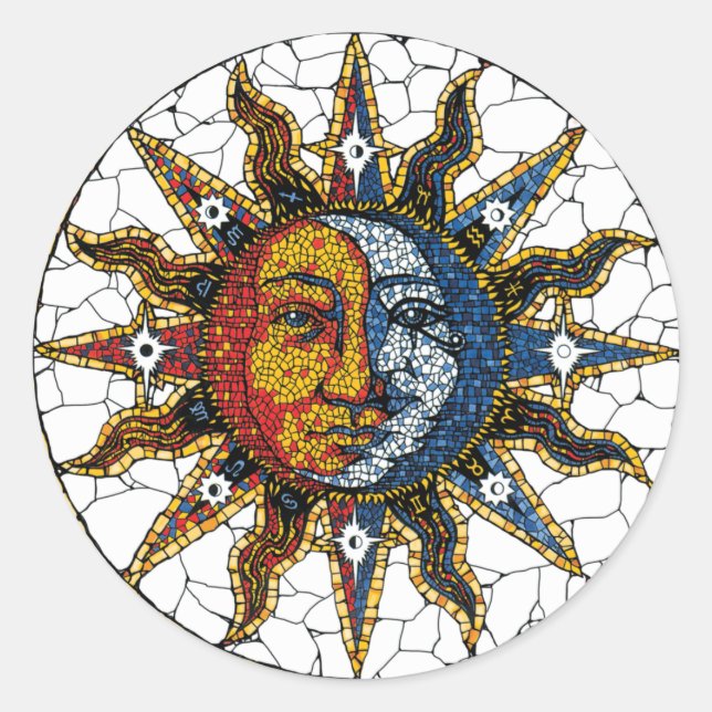 Celestial Mosaic Sun and Moon COASTER Classic Round Sticker (Front)