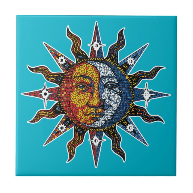 Celestial Mosaic Sun and Moon Tile (Front)