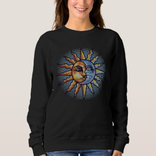 Celestial Mosaic Sun & Moon Faces Graphic Sweatshirt