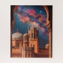 Celestial Mosque: Cosmic View Through Ancient Arch