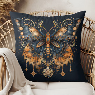 Celestial Moth – Golden Moon Throw Pillow