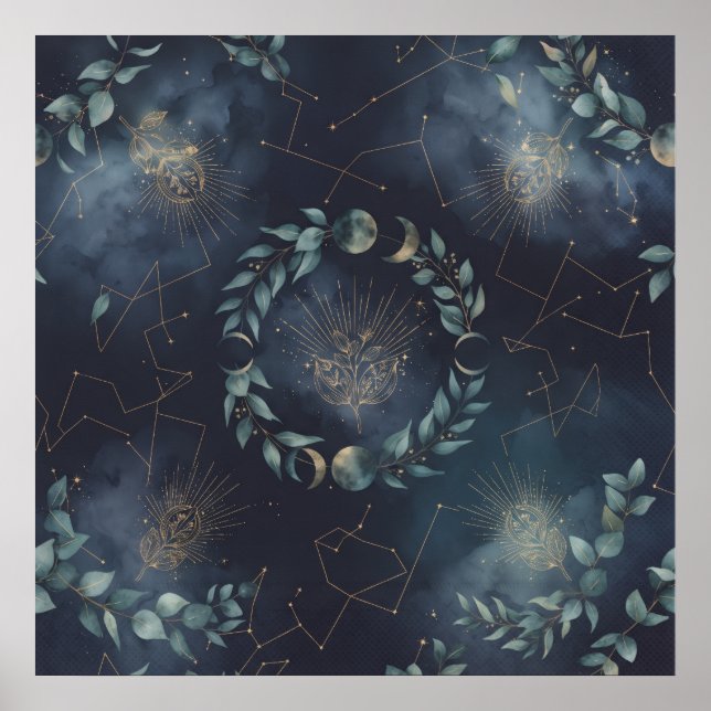 Celestial Moth Moon Phase Laurel Poster (Front)