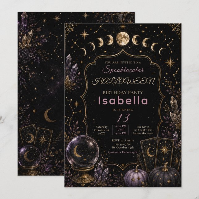 Celestial Mystic Halloween Party Invitation (Front/Back)
