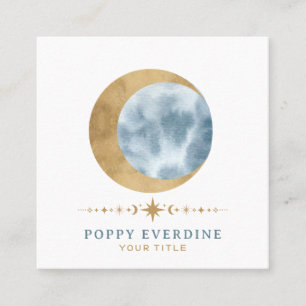 Celestial Mystic Moon Blue Gold  Square Business Card
