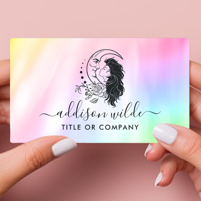Celestial Mystic Moon Goddess Rainbow Business Card (Creator Uploaded)