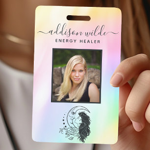 Celestial Mystic Moon Goddess Rainbow Photo ID ID Badge