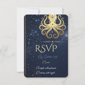 Celestial Mystic Octopus Navy & Gold RSVP Card