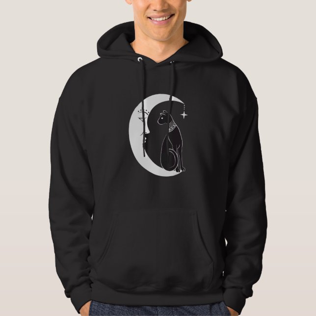 Celestial Mystical Black Cat Familiar Pagan Witchc Hoodie (Front)