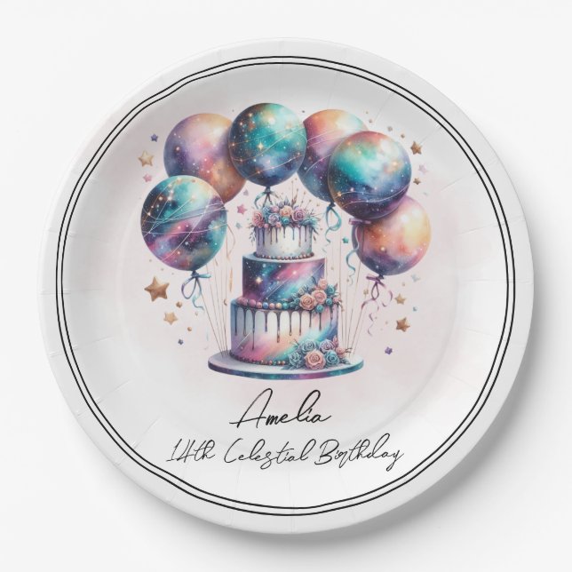 Celestial Mystical Cosmic Astrology Birthday Party Paper Plate (Front)