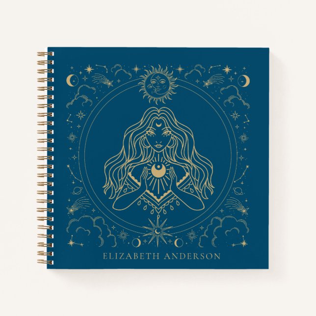Celestial & Mystical Gold Girl Notebook (Front)