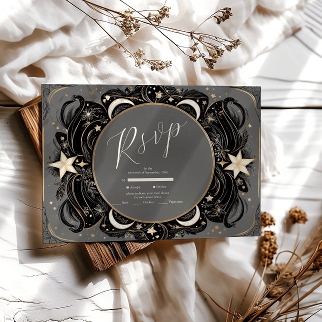 Celestial Mystical Moon Starry Night Boho Wedding RSVP Card (Creator Uploaded)