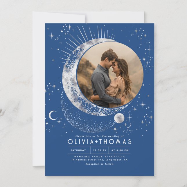 Celestial Mystical Moon Starry Night Wedding Photo Invitation (Front)