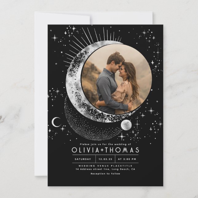 Celestial Mystical Moon Starry Night Wedding Photo Invitation (Front)