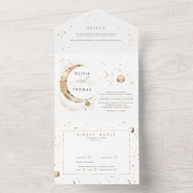 Celestial Mystical Moon Stars Halo Wedding All In One Invitation (Inside)