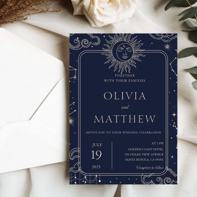 Celestial Mystical Starry Night Moon Stars Wedding Invitation (Celestial Mystical Starry Night Moon Stars Wedding Invitation)